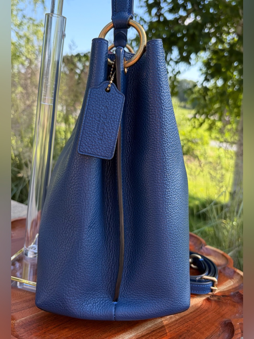 Coach Charlie Bucket Bag Tote Blue Pebble Leather Like New - Picture 10 of 17